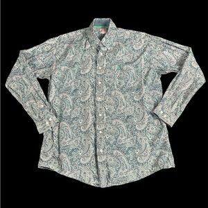 Cinch Button Down Long Sleeve Paisley Print Mens Large Western Dress Shirt  (A3)